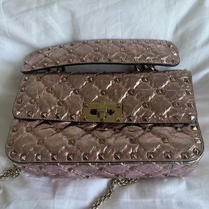 Valentino Rockstud mini crossbody bag metallic pink champagne cold chain